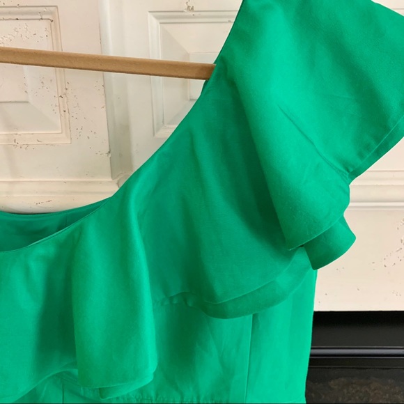 SOLD*NWT J. Crew Green One Shoulder Ruffle Dress - Picture 7 of 8
